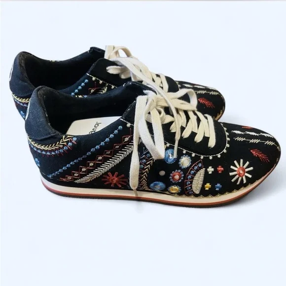 Desigual Black Sneakers with Multicolor Embroidery (New with Box) - Picture 3 of 8